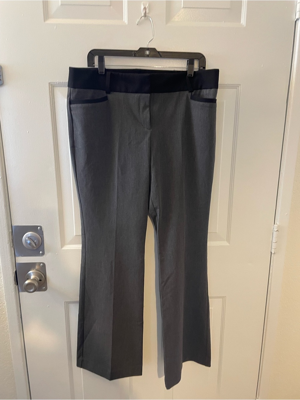 New York & Company Gray Boot-Cut Pants with Black Waistband